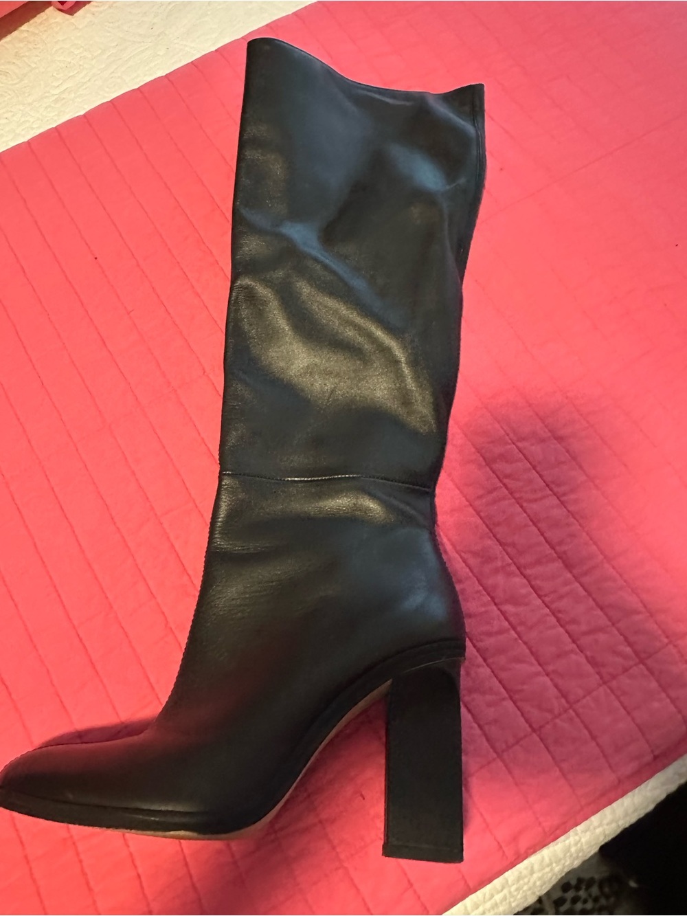 Zara Black Knee-High scrunch Block Heel Boots